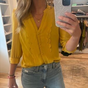 Anthropologie Mustard Scallop Blouse